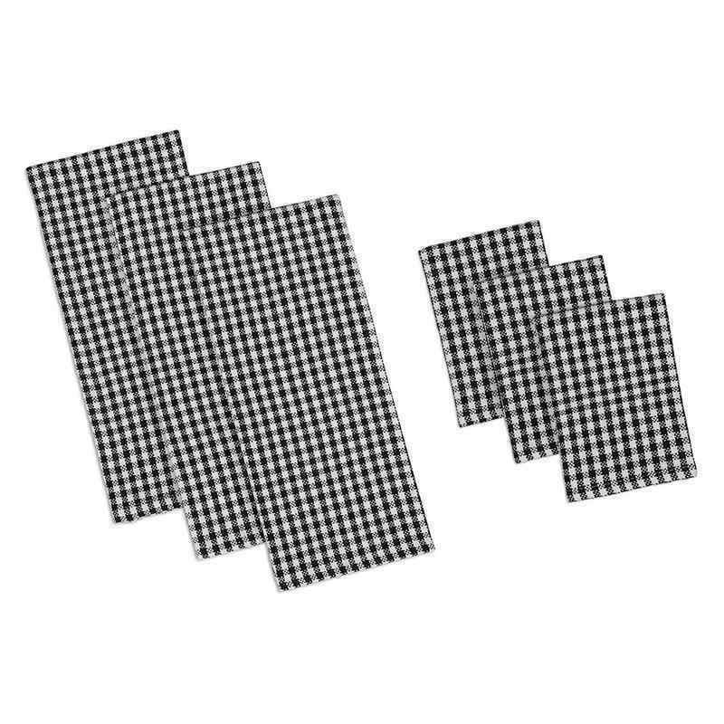 6 Piece Black Check Heavyweight Dishtowel and Dishcloth Set