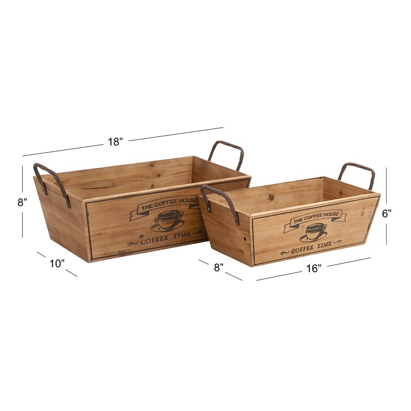 Wine 2 Piece Wood and Metal Basket Set