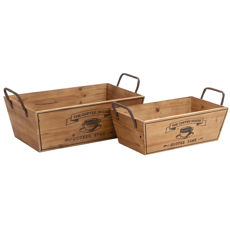 Wine 2 Piece Wood and Metal Basket Set