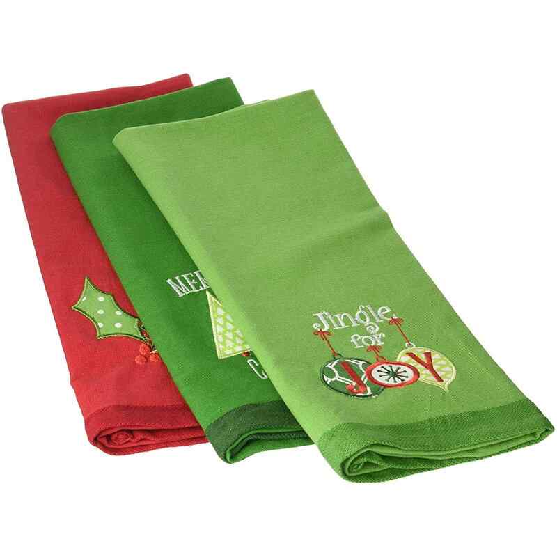 Christmas Emroidered 3 Piece Dish Cloth Set