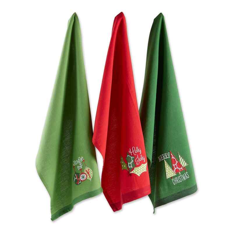 Christmas Emroidered 3 Piece Dish Cloth Set