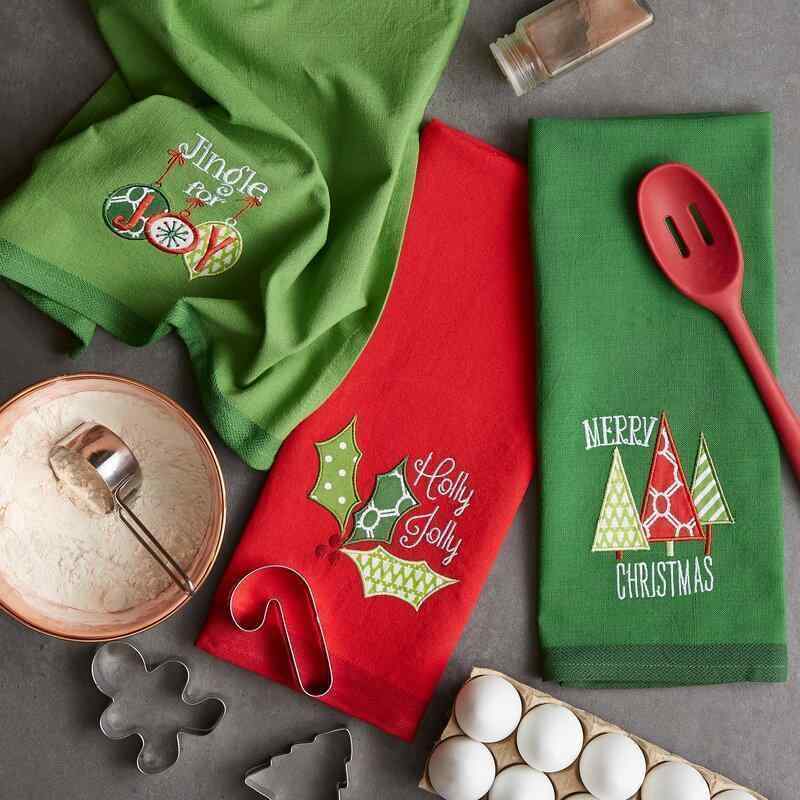 Christmas Emroidered 3 Piece Dish Cloth Set