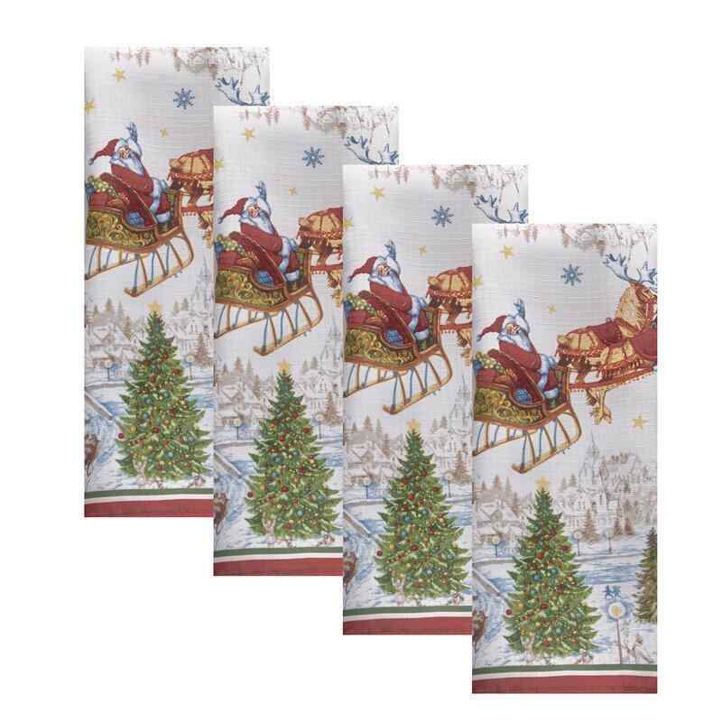 Liles Santa’s Snowy Sleighride 4 Piece Napkin Set