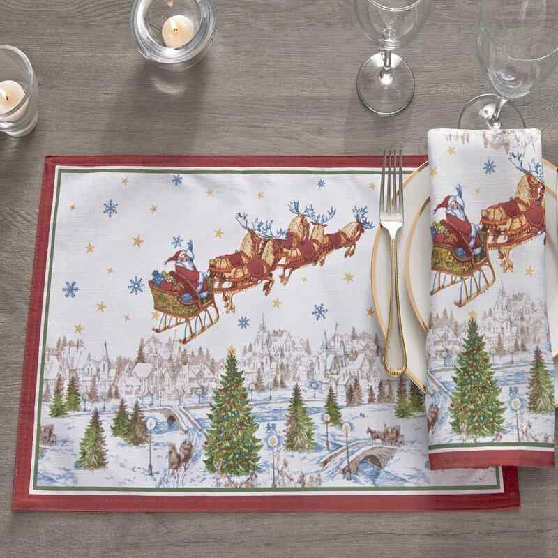 Liles Santa’s Snowy Sleighride 4 Piece Napkin Set