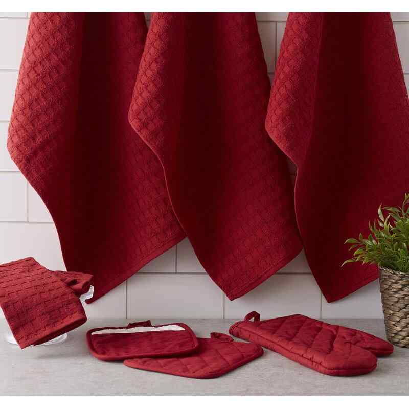 J and M Home Fashions Solid 8-Piece Potholder and Oven Mitt Set