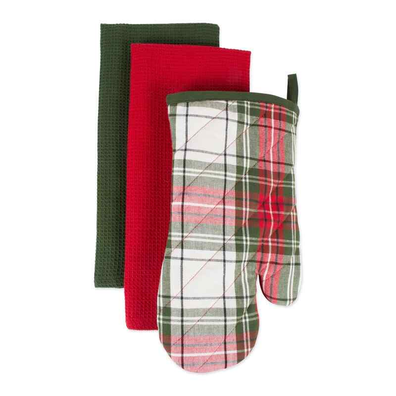 Design Imports Cabin Christmas 3-Piece Oven Mitt Set