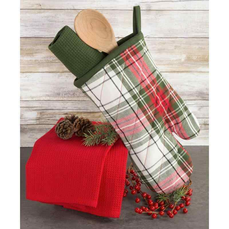 Design Imports Cabin Christmas 3-Piece Oven Mitt Set