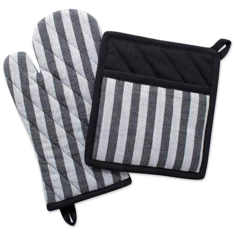 Design Imports Stripe Kitchen 2-Piece Potholder and Oven Mitt Set