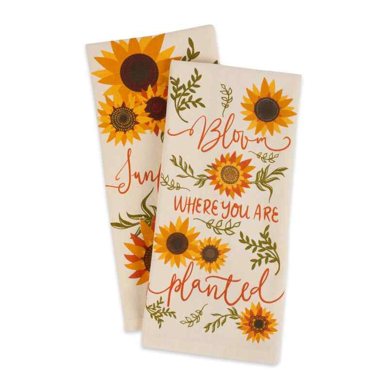 Asst Sunflowers Printed 2 Piece Dish Cloth Set