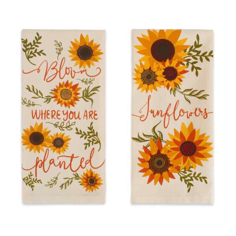 Asst Sunflowers Printed 2 Piece Dish Cloth Set