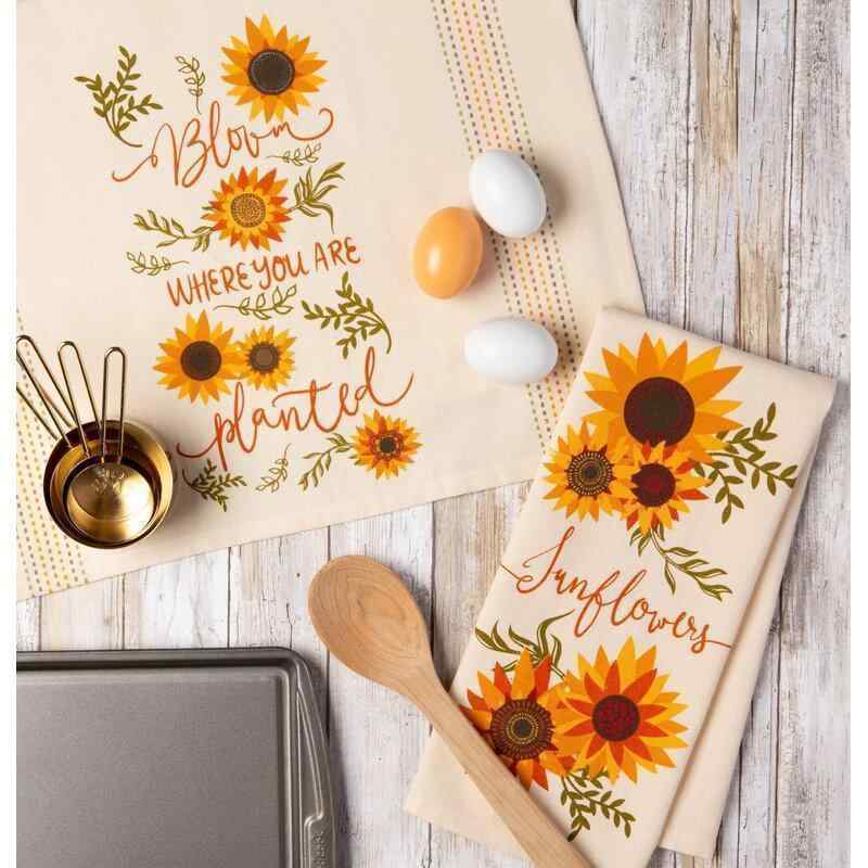 Asst Sunflowers Printed 2 Piece Dish Cloth Set