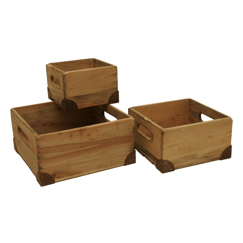 3 Piece Weathered Pine Crates Set