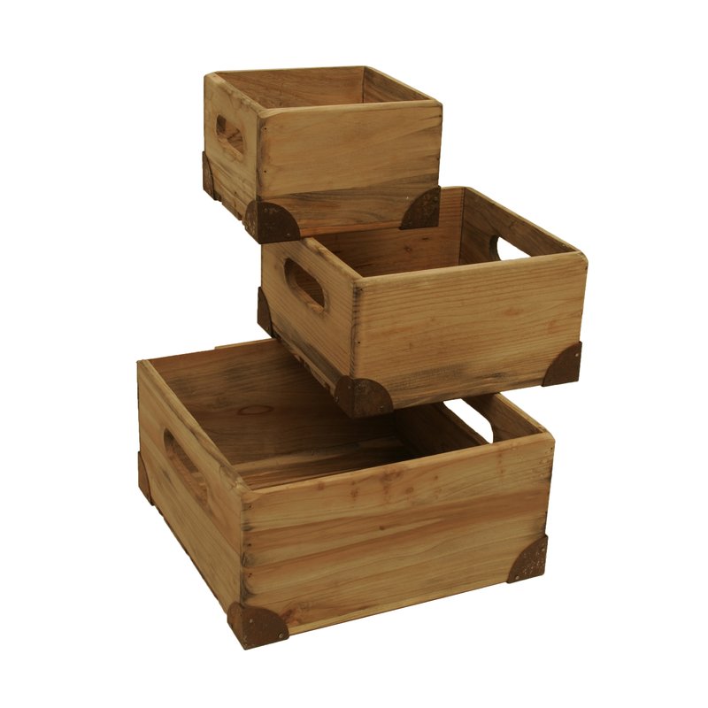 3 Piece Weathered Pine Crates Set