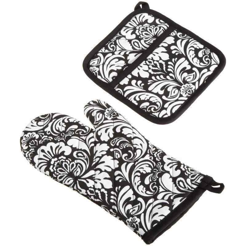 Rosdorf Park Valletta Damask Kitchen 2-Piece Potholder and Oven Mitt Set